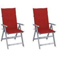 VidaXL Tuinstoelen 2 st verstelbaar met kussens massief acaciahout - thumbnail