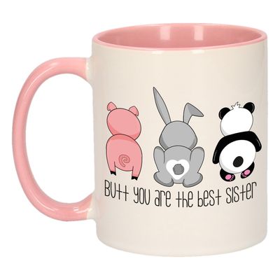 Cadeau koffie/thee mok voor zus - roze - keramiek - 300 ml