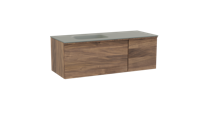 Balmani Forma zwevend badmeubel 135 x 55 cm amerikaans notenhout met Tablo Arcato asymmetrisch linkse wastafel in solid surface steengrijs Horizontale symmetrische rechte ribbel