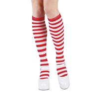 Verkleed kniekousen gestreept - rood / wit - dames - one size - carnaval - pipi thema