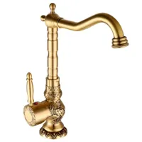 Antiek Messing Waskomkraan - Gegraveerd | Enkel Handvat | Warm & Koud Water
