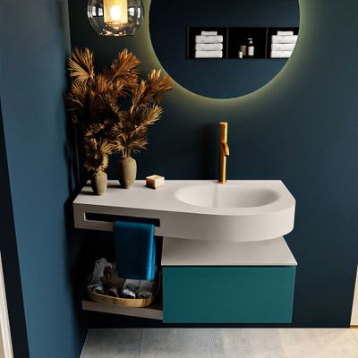 MONDIAZ RIVA 100cm badmeubel onderkast / planchet kleur Smag met 1 lade. Wastafel DULCET rechts 1 kraangat kleur Linen. MONDIAZ RIVA 100cm badmeubel onderkast / planchet kleur Smag met 1 lade. Wastafel DULCET rechts 1 kraangat kleur Linen.