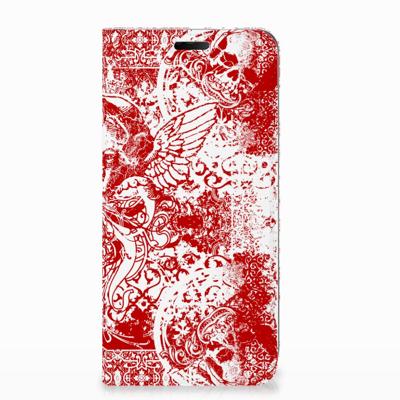 Mobiel BookCase Nokia 7.1 (2018) Angel Skull Rood