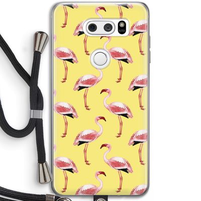 Flamingo's geel: LG V30 Transparant Hoesje met koord