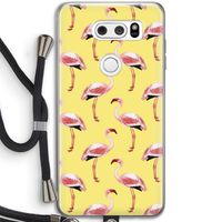 Flamingo's geel: LG V30 Transparant Hoesje met koord