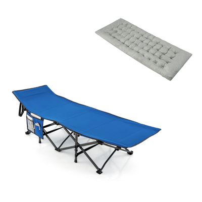 Veldbed met Zijvak Inklapbaar Campingbed Klapbed met 7 cm Dikke Matras met 4 Bevestigingsbanden -Grijs