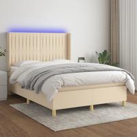 Boxspring met matras en LED stof crèmekleurig 140x190 cm