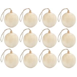 12x Kerstboom decoratie ballen van licht hout 6,4 cm