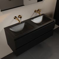 MONDIAZ AIVY 120cm badmeubel Urban, wastafel Urban solid surface dubbel zonder kraangat met spiegel (AI-351651URBAN-NO - AI-M120URDU - AI-S120X73)