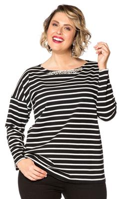 Yoek Shirt wide stones | Zwart | Maat Plus