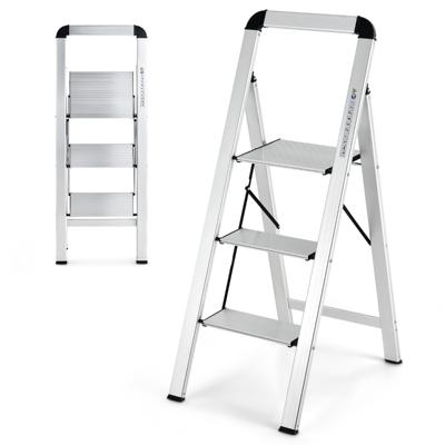 3 Treden Trapladder Staande Ladder Aluminium Vouwladder tot 150 kg Inklapbaar Antislip Ladder voor Thuis Kantoor Garage Zilver