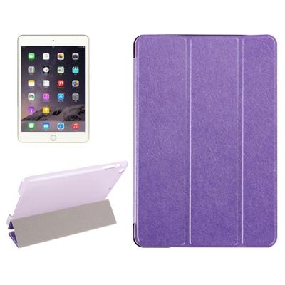 Zijde textuur horizontale Flip lederen draagtas met drie-opvouwbare houder voor iPad mini 2019 (paars)