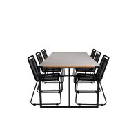 Texas tuinmeubelset tafel 100x200cm en 6 stoel stapelS Lindos zwart, naturel, grijs. - thumbnail