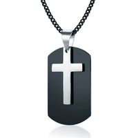 Heren SchakelKetting met Zwarte Dogtag Hanger Zilverkleurig Kruis Heren SchakelKetting met Zwarte Dogtag Hanger Zilverkleurig Kruis