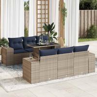 7-delige Loungeset met kussens poly rattan acacia grijs