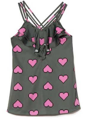 Natasha Zinko Kids robe courte Pixel Heart à volants - Vert