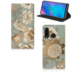 Smart Cover voor Huawei P30 Lite New Edition Vintage Bird Flowers