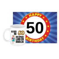 Verjaardag cadeau koffiemok 50 jaar - vrouw - luid/duidelijk - met A5 formaat wenskaart