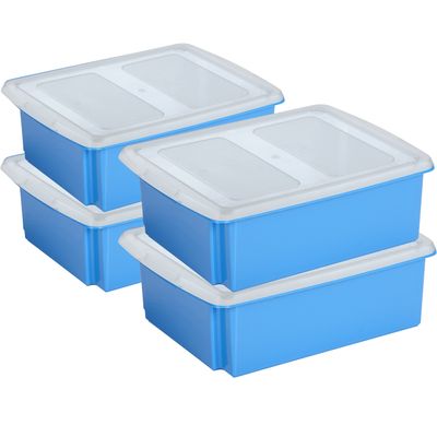 Sunware set van 4x opslagboxen kunststof 17 liter blauw 45 x 36 x 14 cm met deksel