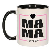 Cadeau koffie/thee mok voor mama - zwart/roze - ik hou van jou - keramiek - Moederdag