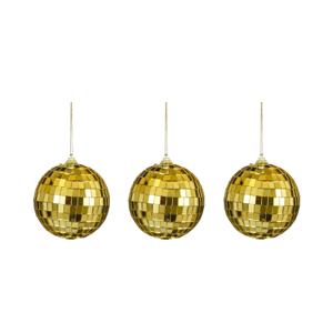 Disco kerstballen - 3x stuks - goud - 8 cm - foam - spiegelbol/discobol