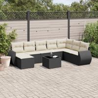 9-delige Loungeset met kussens poly rattan zwart