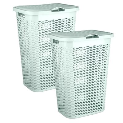 Wasmand Ventilation - 2x - met deksel - groen - kunststof - 51 liter - 43 x 35 x 61 cm