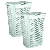 Wasmand Ventilation - 2x - met deksel - groen - kunststof - 51 liter - 43 x 35 x 61 cm