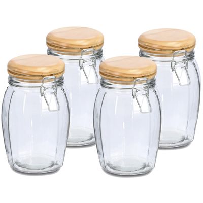 Voorraadpotten/bewaarpotten - 4x - 1.2L - glas - met beugelsluiting - D12 x H19 cm Voorraadpotten/bewaarpotten - 4x - 1.2L - glas - met beugelsluiting - D12 x H19 cm