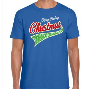 Fout kerst t-shirt merry fucking Christmas blauw voor heren