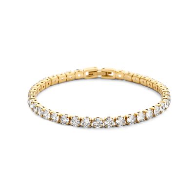 Tennisarmband staal-zirconia goudkleurig-wit 4,0 mm 18 cm