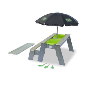 EXIT Aksent zand- water- en picknicktafel - 1 bankje met parasol en tuingereedschap