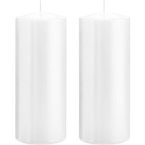 2x Witte cilinderkaarsen/stompkaarsen 8 x 20 cm 119 branduren   -