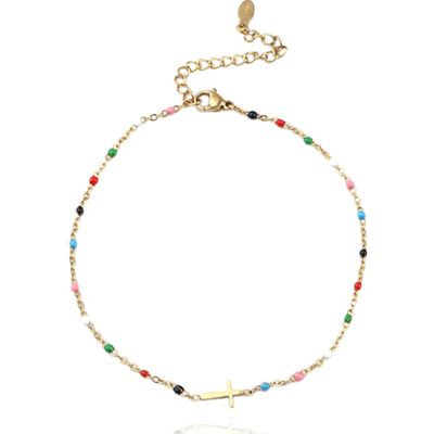 Enkelband Goud & Emaille - Cross Multicolor