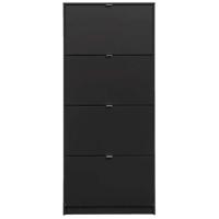 Leen Bakker - Schoenenkast Hamburg 4 Kleppen - 162x70,3x24 Cm - Spaanplaat - Zwart - 70.3x162x24 Cm