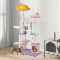 Krabpaal Kattenboom met Kattenmand Hangmat Sisaltouw en Speelgoed Schattige Kattenkrabpaal Klimboom Speelboom Paars + Roze