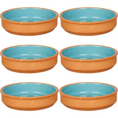 La Dehesa tapas/creme brulee schaaltje - 16x stuks - terracotta/blauw - 16 x 4 cm