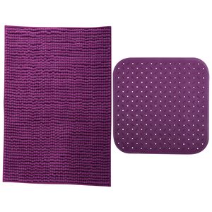 MSV Douche anti-slip mat en droogloop mat - Sevilla badkamer set - rubber/microvezel - paars