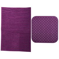 MSV Douche anti-slip mat en droogloop mat - Sevilla badkamer set - rubber/microvezel - paars - thumbnail