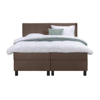 Leen Bakker - Boxspring Liv Geblokt - 160x200 Cm - Vierkante Poot - Stof/Velvet - Bruin