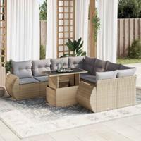 9-delige Loungeset met kussens poly rattan beige