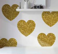 Wanddecoratie stickers Glitterende gouden harten - thumbnail