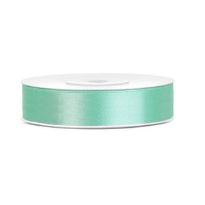 1x Mintgroen satijnlint rollen 1,2 cm x 25 meter cadeaulint verpakkingsmateriaal - Cadeaulinten