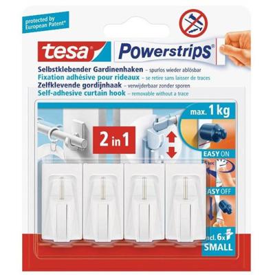 Tesa powerstrips ophanghaken - 8x - wit - kunststof - 4 x 2,2 cm - gordijnrails