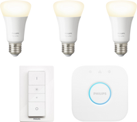 Philips Hue White Starter Pack E27 met 3 lampen, dimmer + Bridge - thumbnail