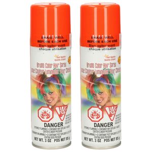 Haarverf/haarspray - 2x - neon oranje - spuitbus - 125 ml - Carnaval