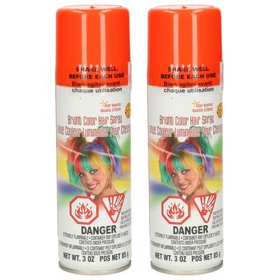 Haarverf/haarspray - 2x - neon oranje - spuitbus - 125 ml - Carnaval
