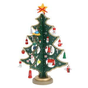 Christmas Decoration kleine decoratie kerstboom - hout - groen - 26 cm   -
