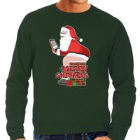 Foute Kersttrui/sweater voor heren - Merry Christmas - groen - Kerstman op de wc