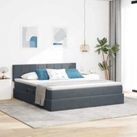 Bed met LED -striplichten Donkergrijs 160 x 200 cm Fluweel